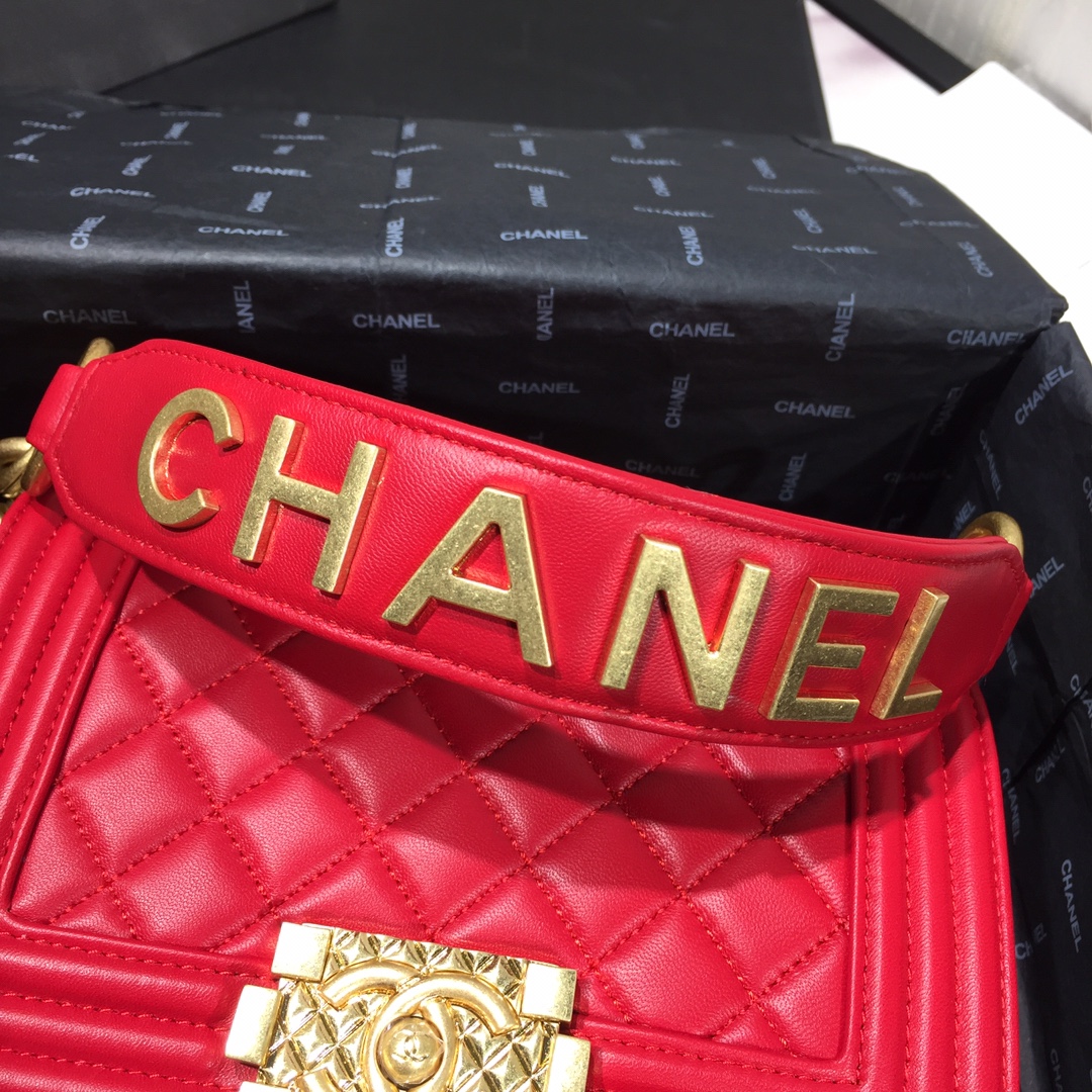 Ch**el small original lambskin leather boy flap bag red 20cm