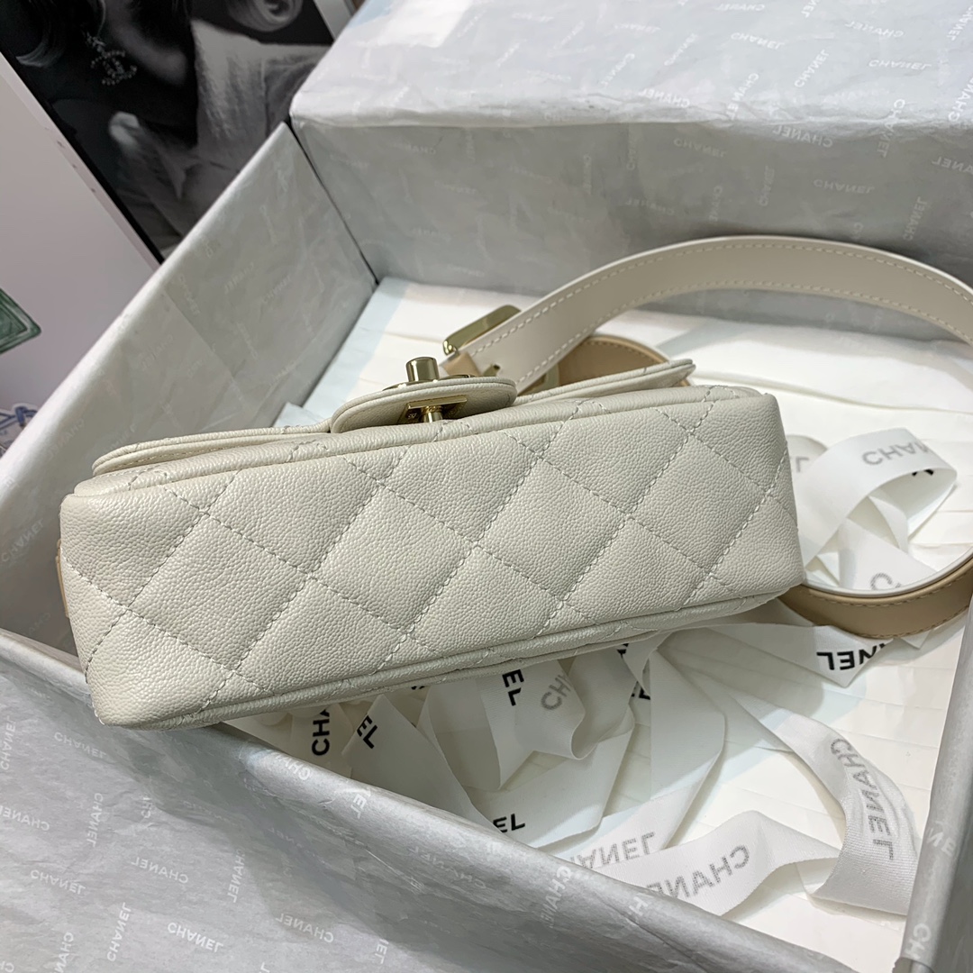 Ch**el calfskin flap bag white as2273 20cm