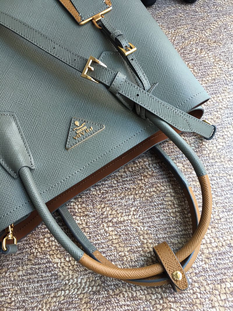 Pra*a medium saffiano leather double Pra*a bag gray and brown 1bg775 33 x 24.5 x 14 cm