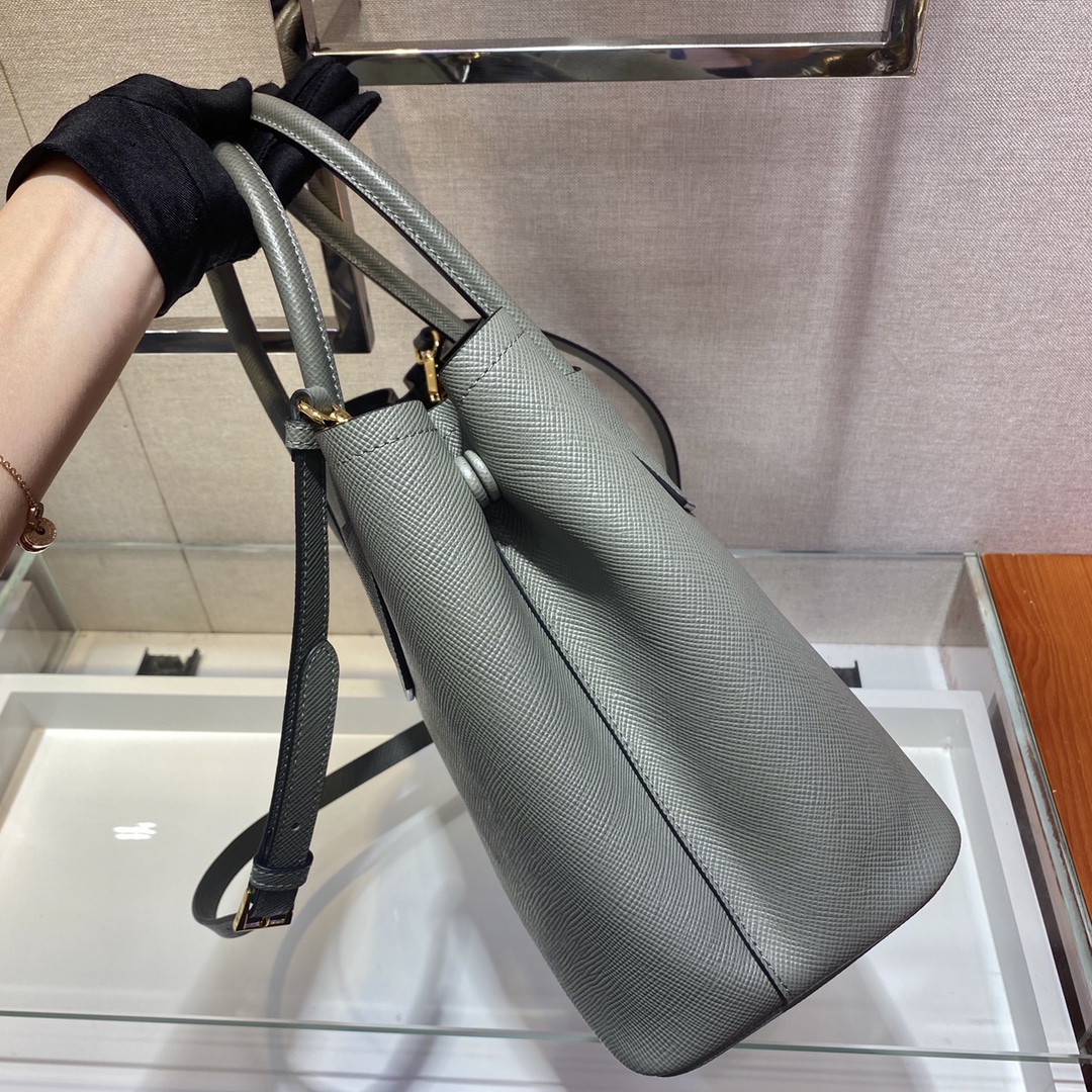 Pra*a medium saffiano leather double Pra*a bag gray 1bg775 33 x 24.5 x 14 cm