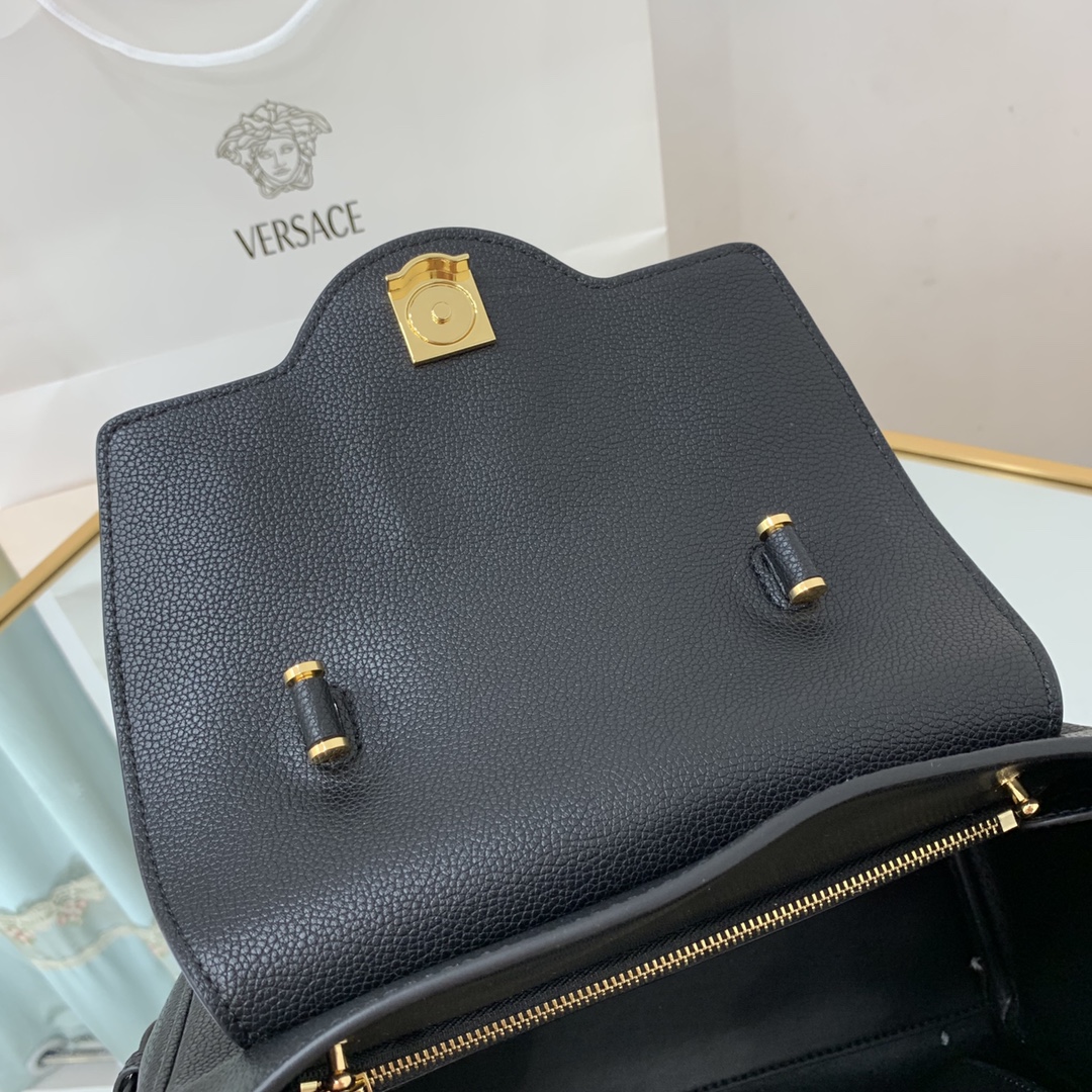 VERSACE MEDIUM LA MEDUSA HANDBAG Golden Metal Black DBFI039 25 x 15 x 22 cm