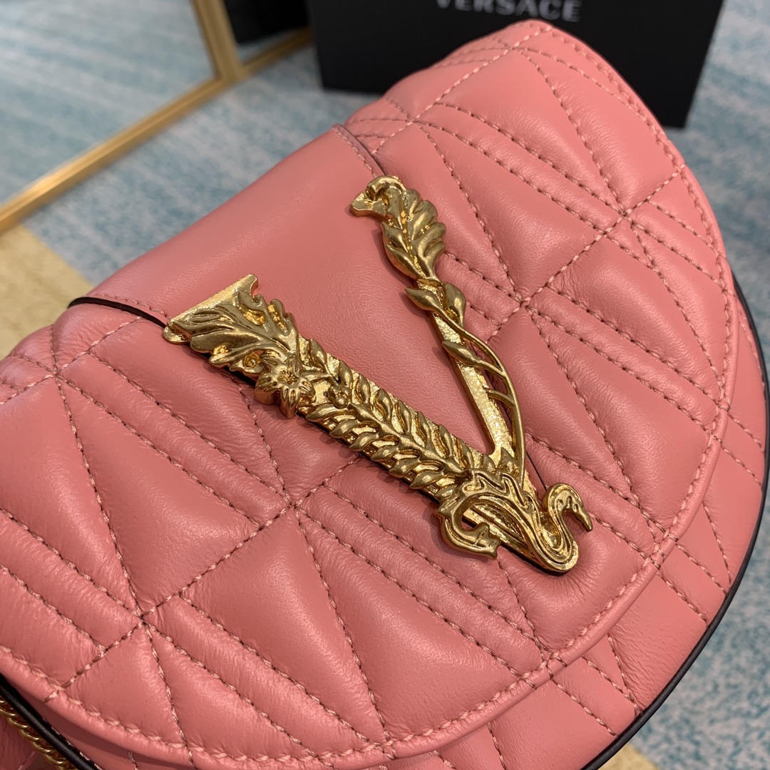 VERSACE VIRTUS QUILTED BELT BAG Peach DV3G984 18 x 4 x 14 cm