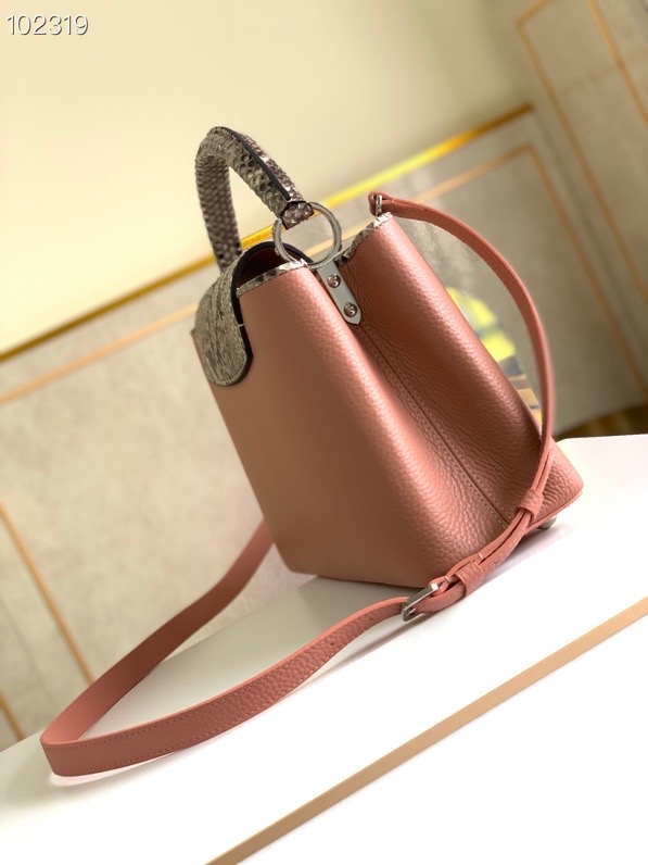 l0vis Vvtt0n capucines mm bag python leather trim and taurillon leather magnolia n92801 31.5 × 20 × 11 cm