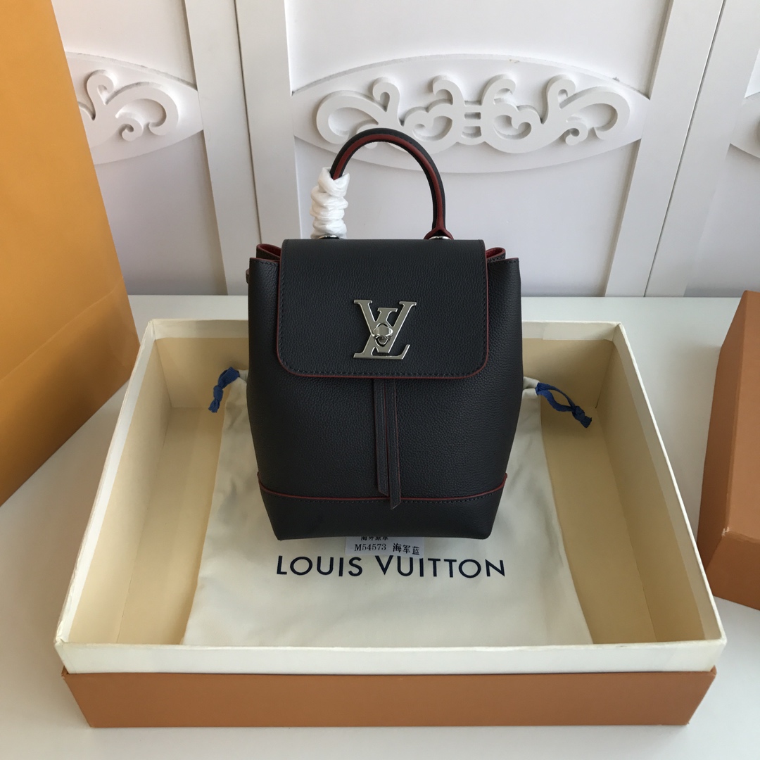 l0vis Vvtt0n mini lockme backpack calfskin leather black and red m54573 16 x 19.4 x 10 cm