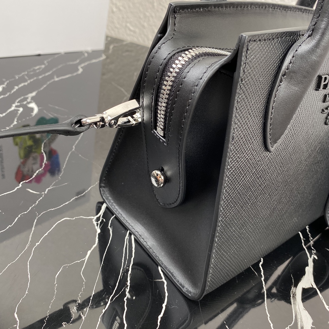 Pra*a saffiano leather monochrome bag black 1ba269 22 x 16.5 x 11.5 cm