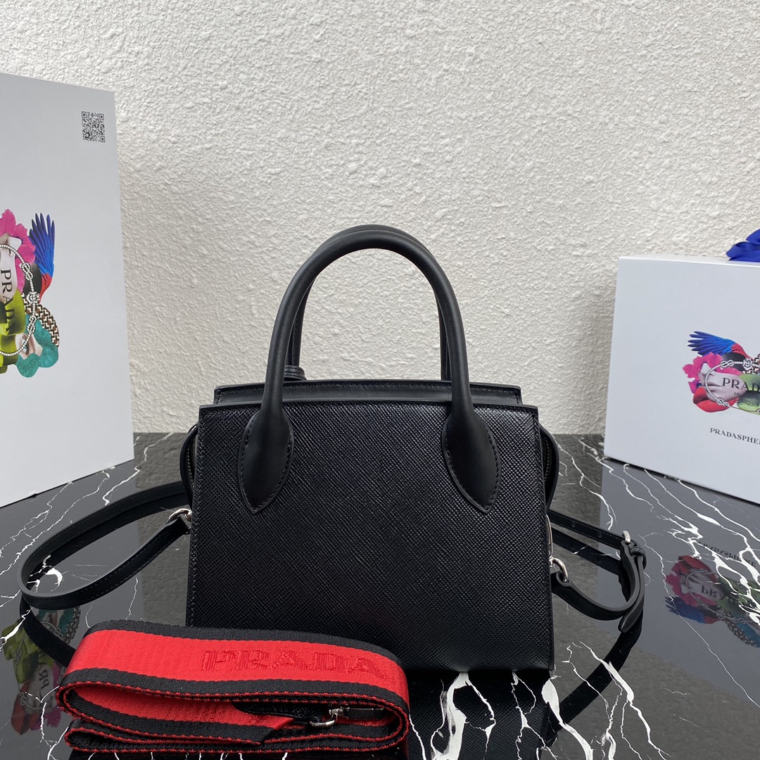 Pra*a saffiano leather monochrome bag black 1ba269 22 x 16.5 x 11.5 cm