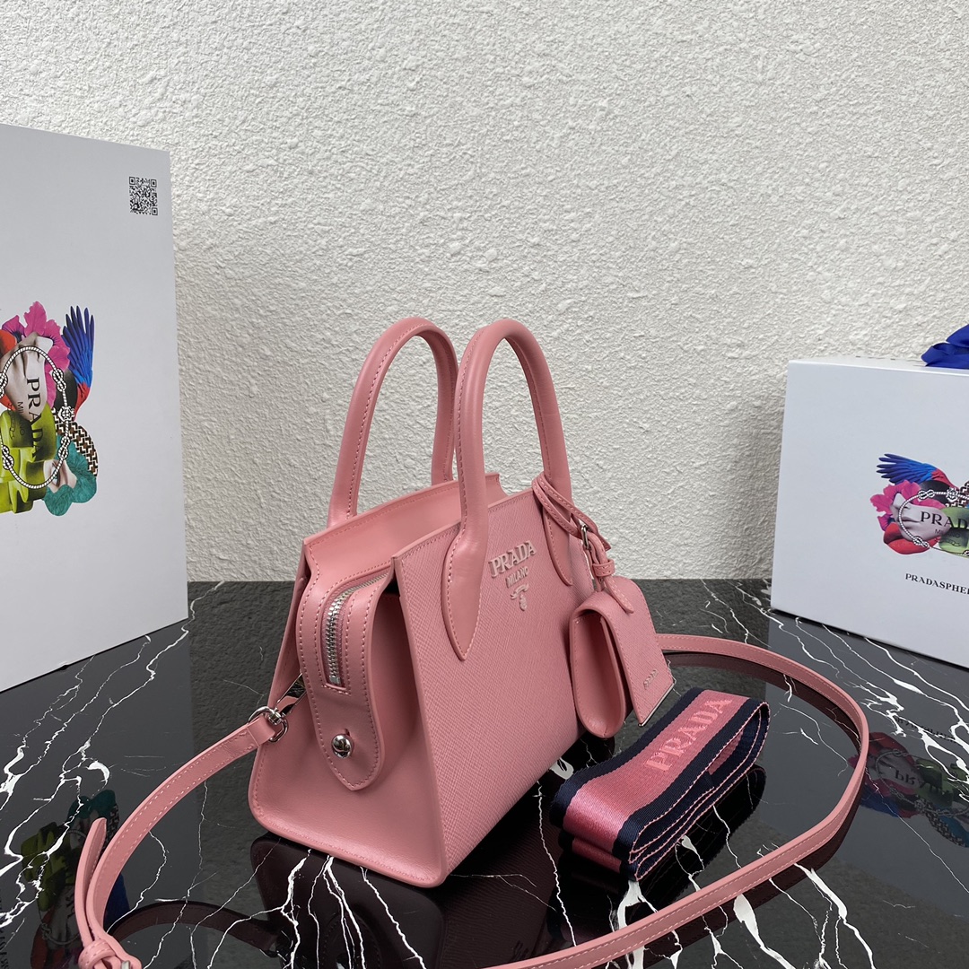 Pra*a saffiano leather monochrome bag pink 1ba269 22 x 16.5 x 11.5 cm