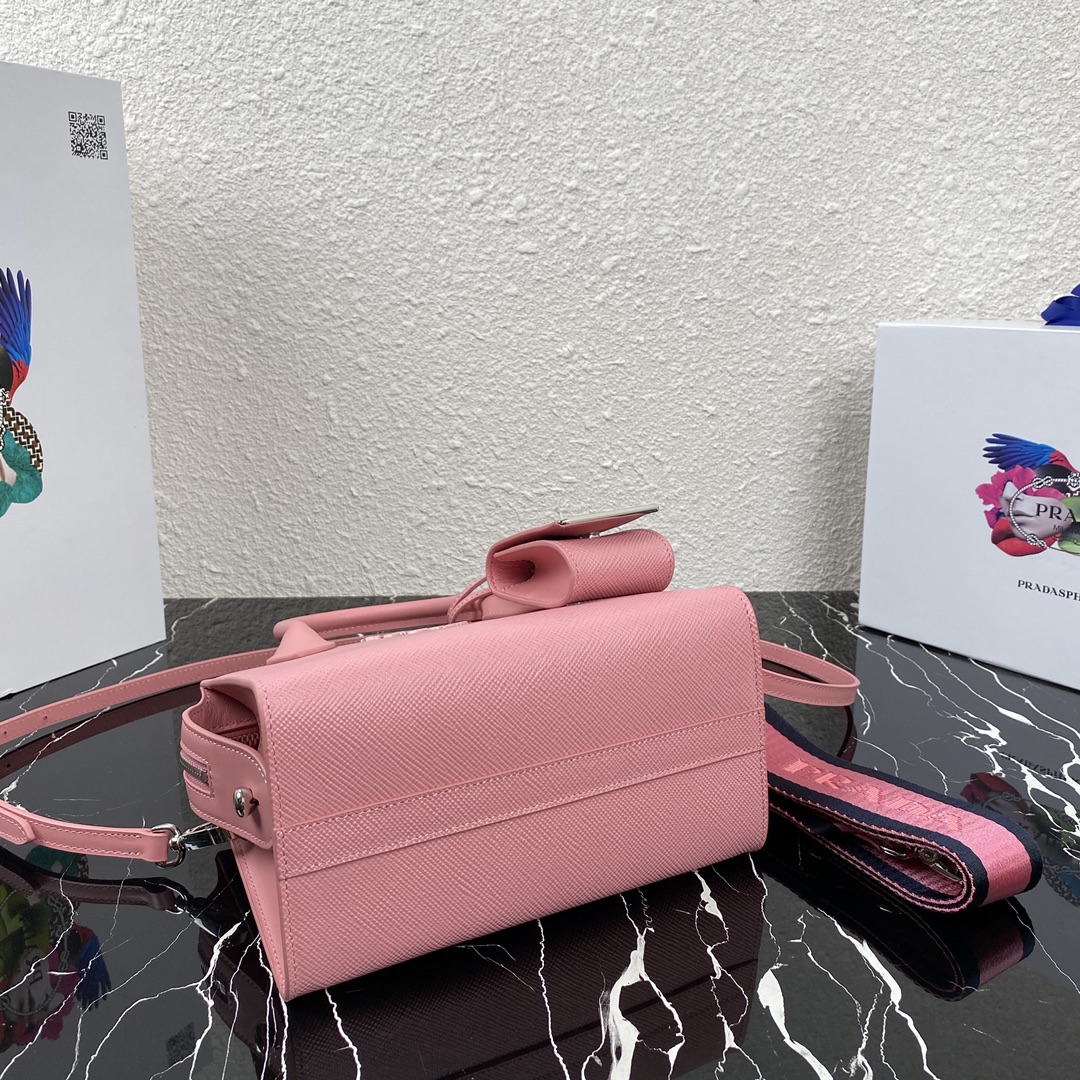 Pra*a saffiano leather monochrome bag pink 1ba269 22 x 16.5 x 11.5 cm