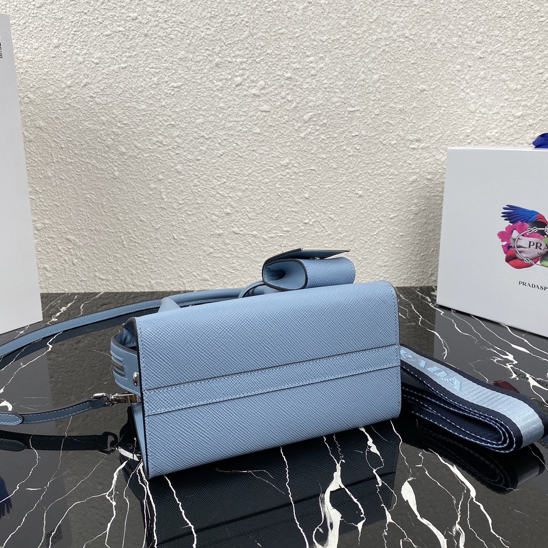 Pra*a saffiano leather monochrome bag astral blue 1ba269 22 x 16.5 x 11.5 cm