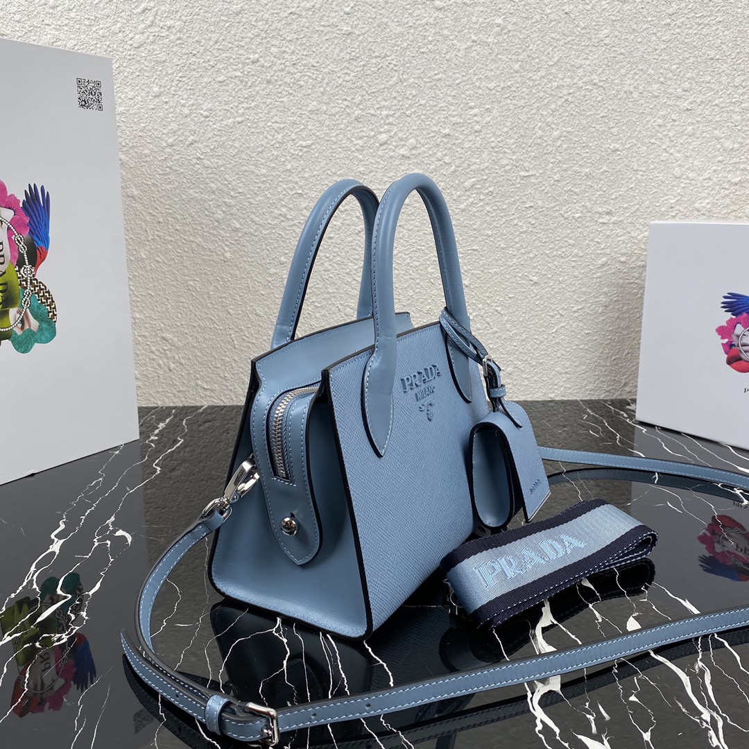 Pra*a saffiano leather monochrome bag astral blue 1ba269 22 x 16.5 x 11.5 cm