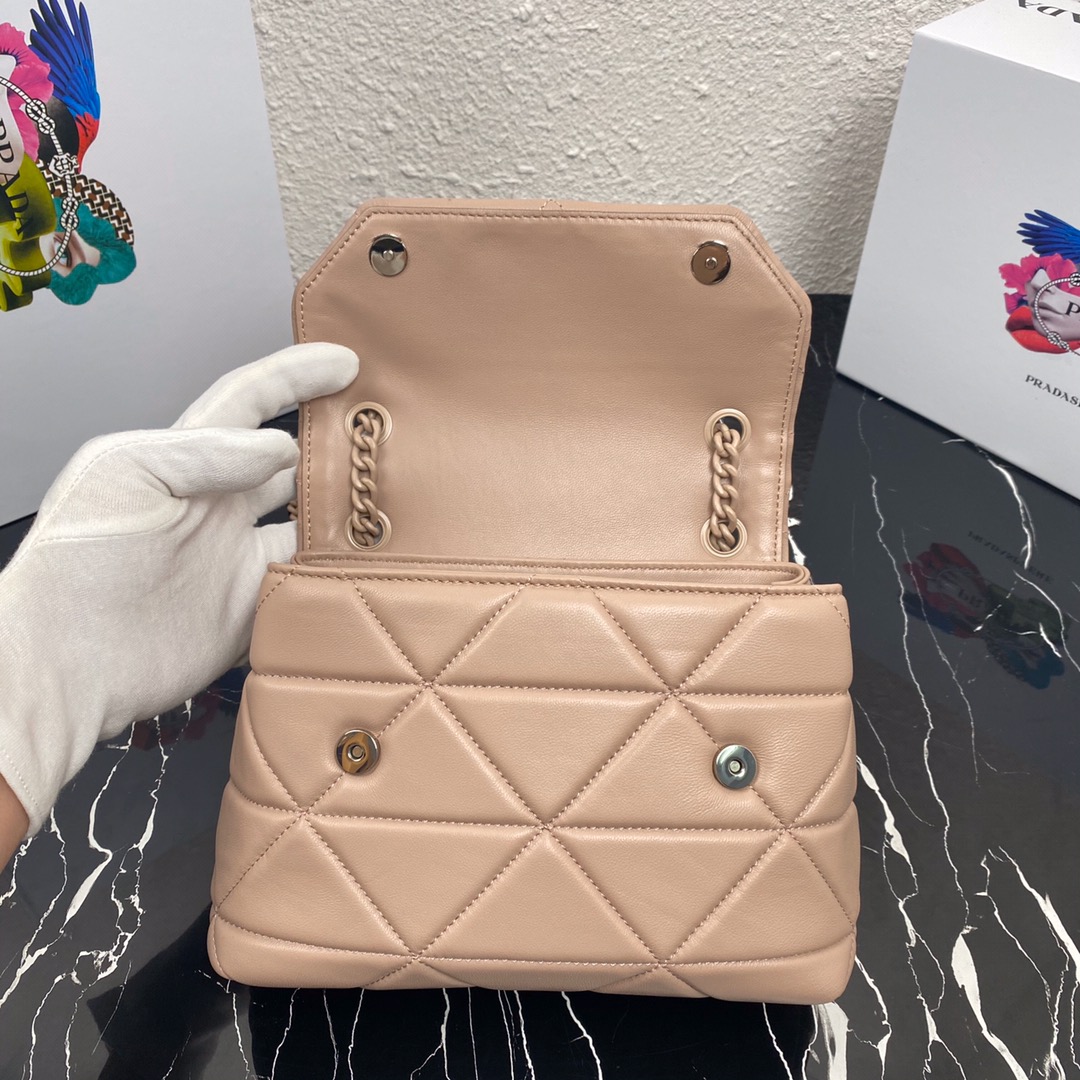 Pra*a small spectrum nappa leather bag beige 1bd233 23 x 17 x 8 cm