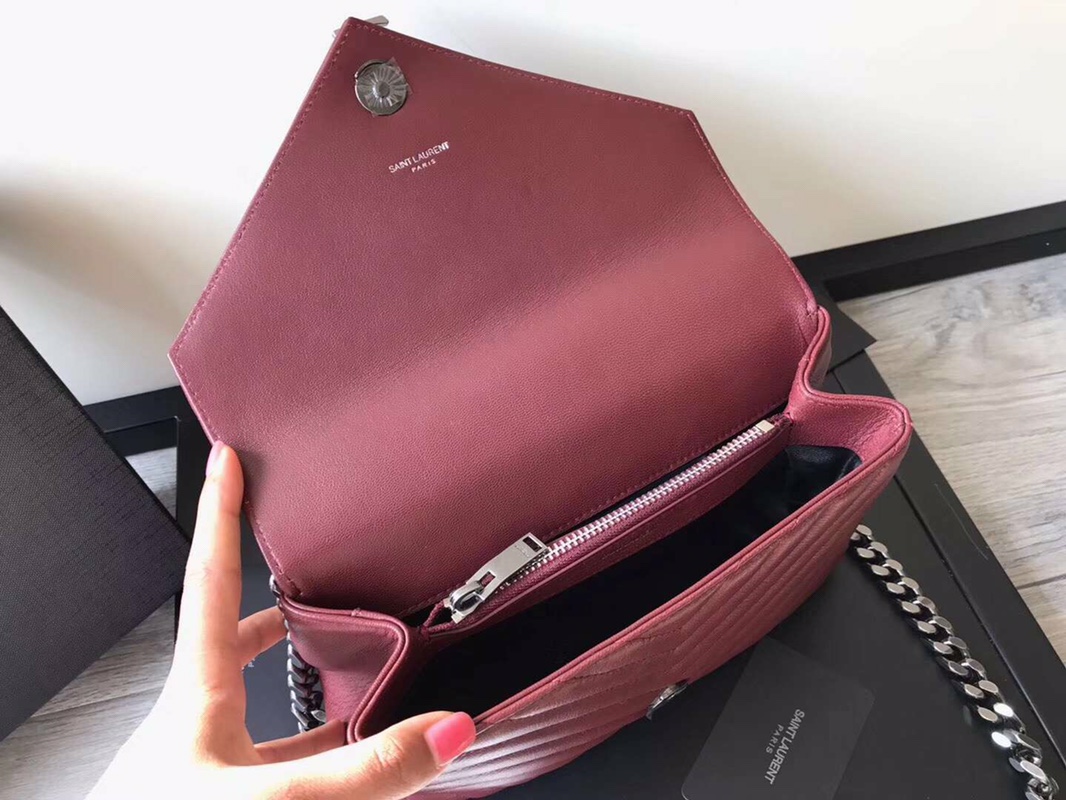 Y51 medium college in matelassÉ leather silver metal purple 600279 24 x 17 x 7 cm