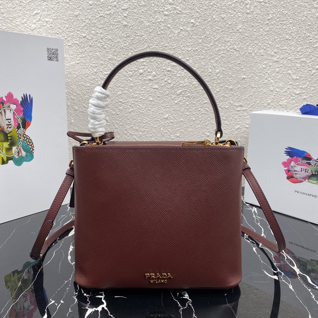 Pra*a saffiano leather tote wine red 1bn012 24 × 20 × 12.4 cm