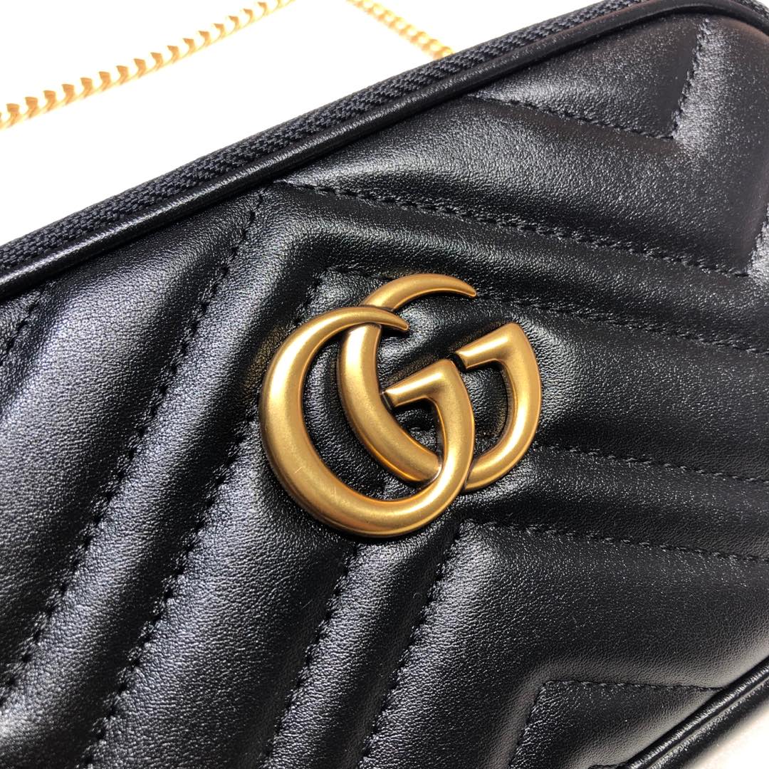 Gvc*1 gg marmont crossbody bag leather black 598596 19 x 10 cm
