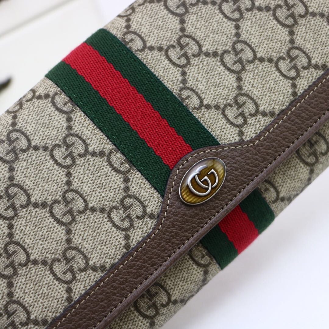 Gvc*1 ophidia gg chain wallet ebony gg svp*me canvas and beige 546592 19 x 10 x  3.5 cm