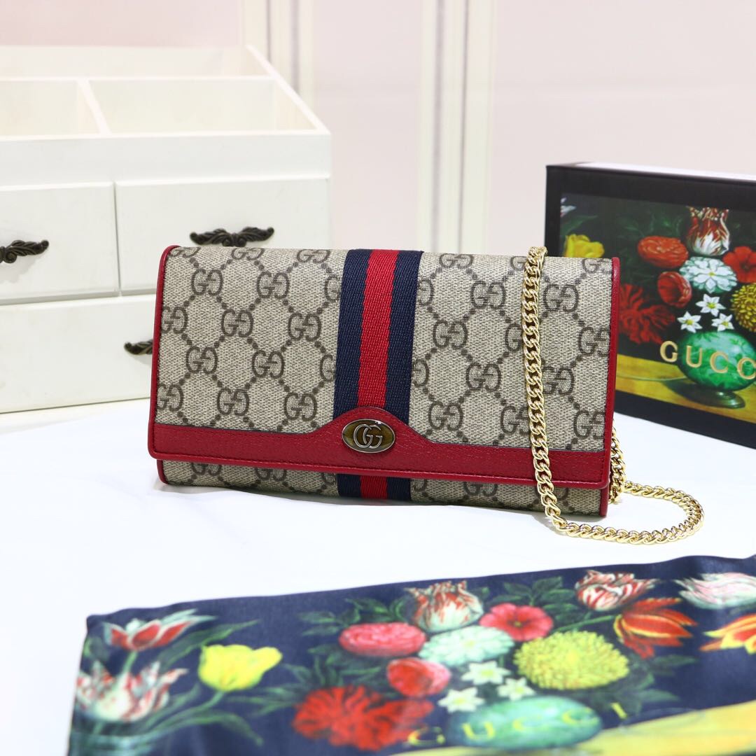 Gvc*1 ophidia gg chain wallet ebony gg svp*me canvas and red 546592 19 x 10 x 3.5 cm