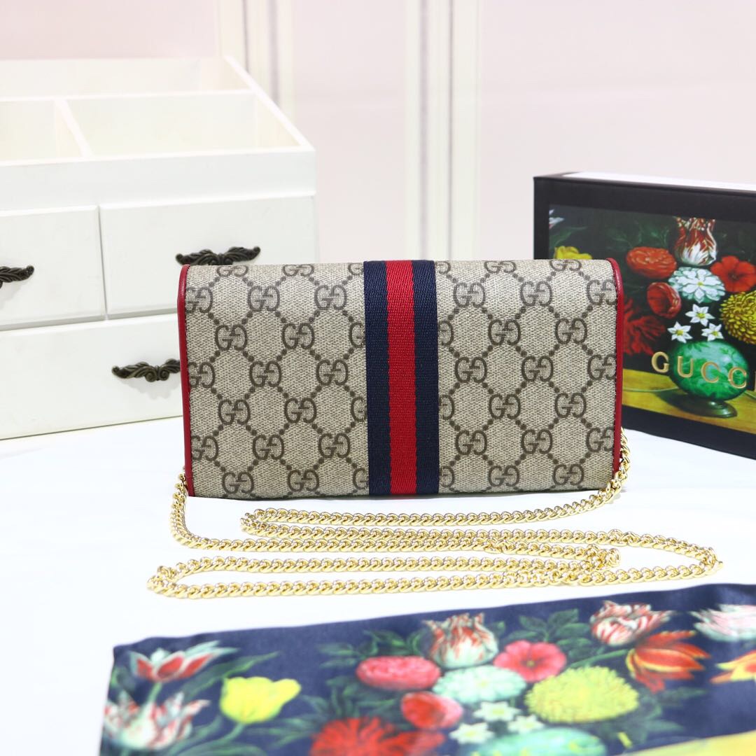 Gvc*1 ophidia gg chain wallet ebony gg svp*me canvas and red 546592 19 x 10 x 3.5 cm