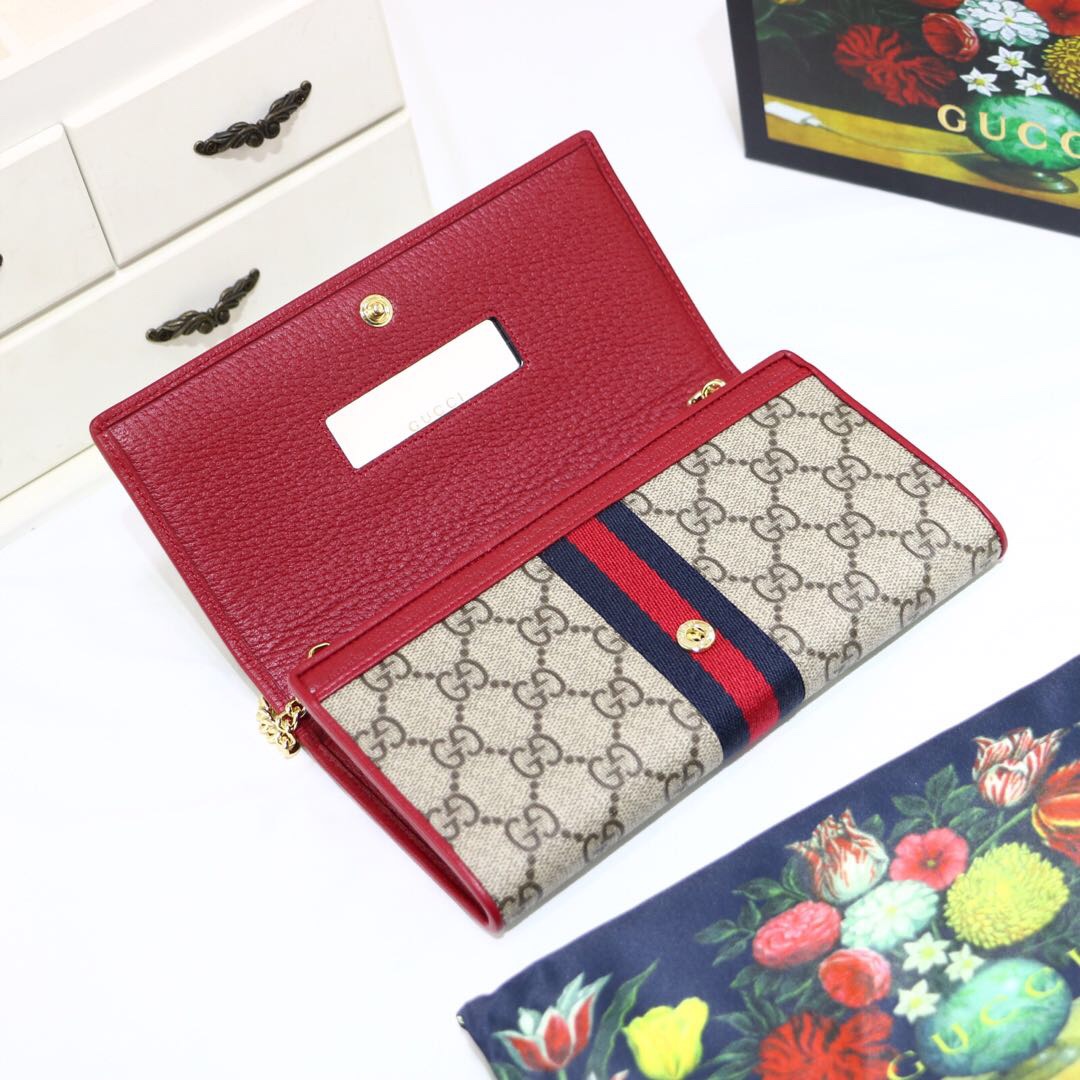 Gvc*1 ophidia gg chain wallet ebony gg svp*me canvas and red 546592 19 x 10 x 3.5 cm