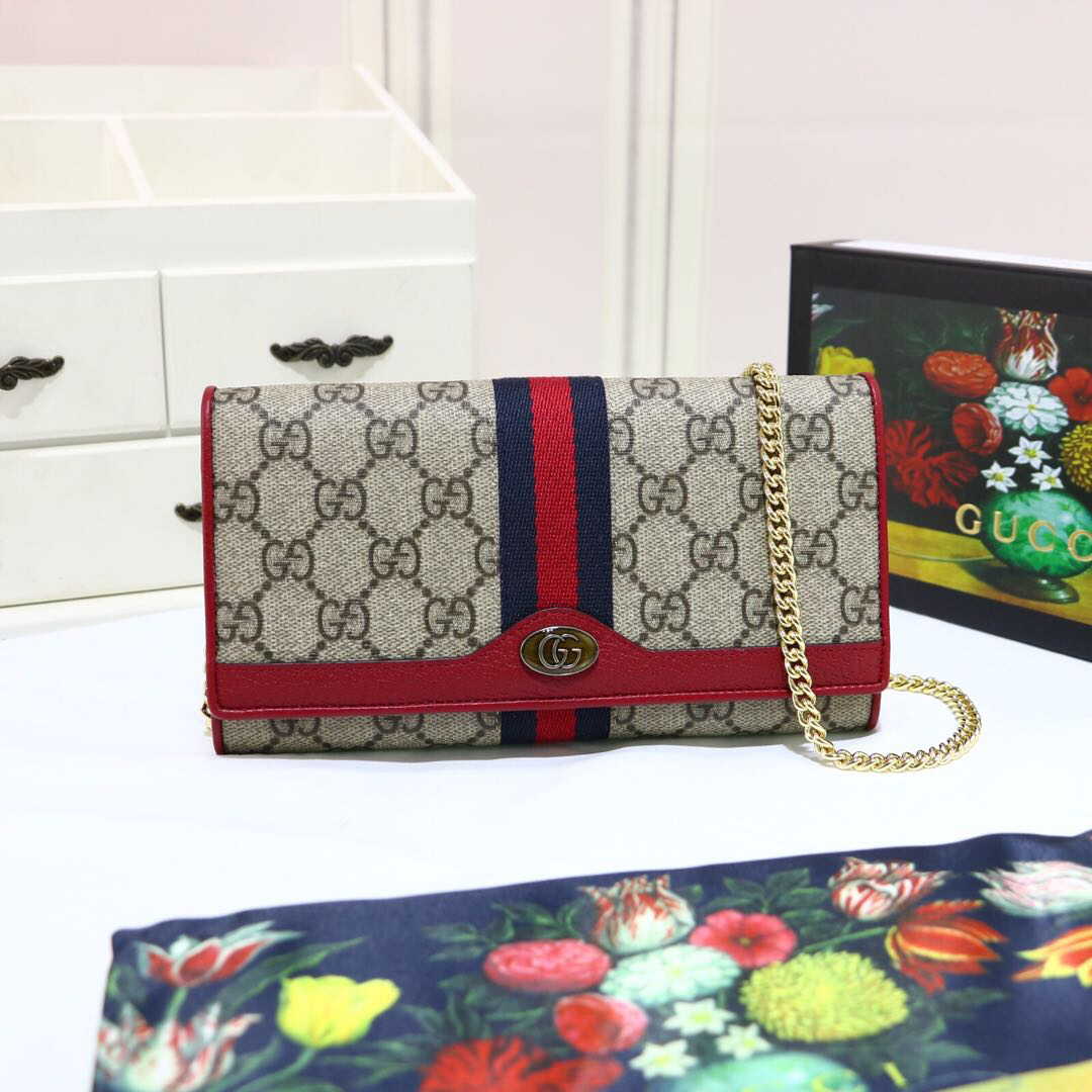 Gvc*1 ophidia gg chain wallet ebony gg svp*me canvas and red 546592 19 x 10 x 3.5 cm