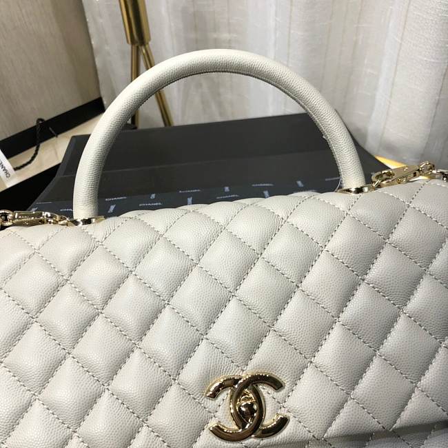 Ch**el small coco grained calfskin with top handle flap bag silver a92991 28.5 x 18.25 x 11.75 cm