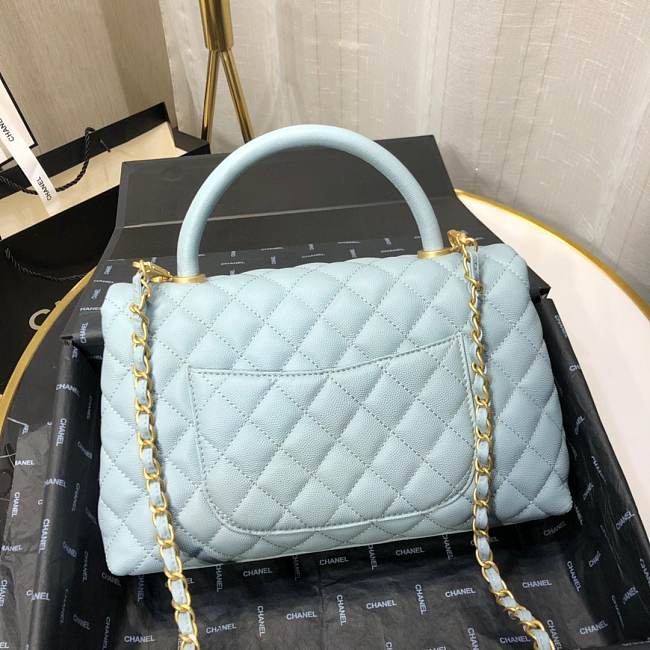 Ch**el small coco grained calfskin with top handle flap bag light blue a92991 28.5 x 18.25 x 11.75 cm