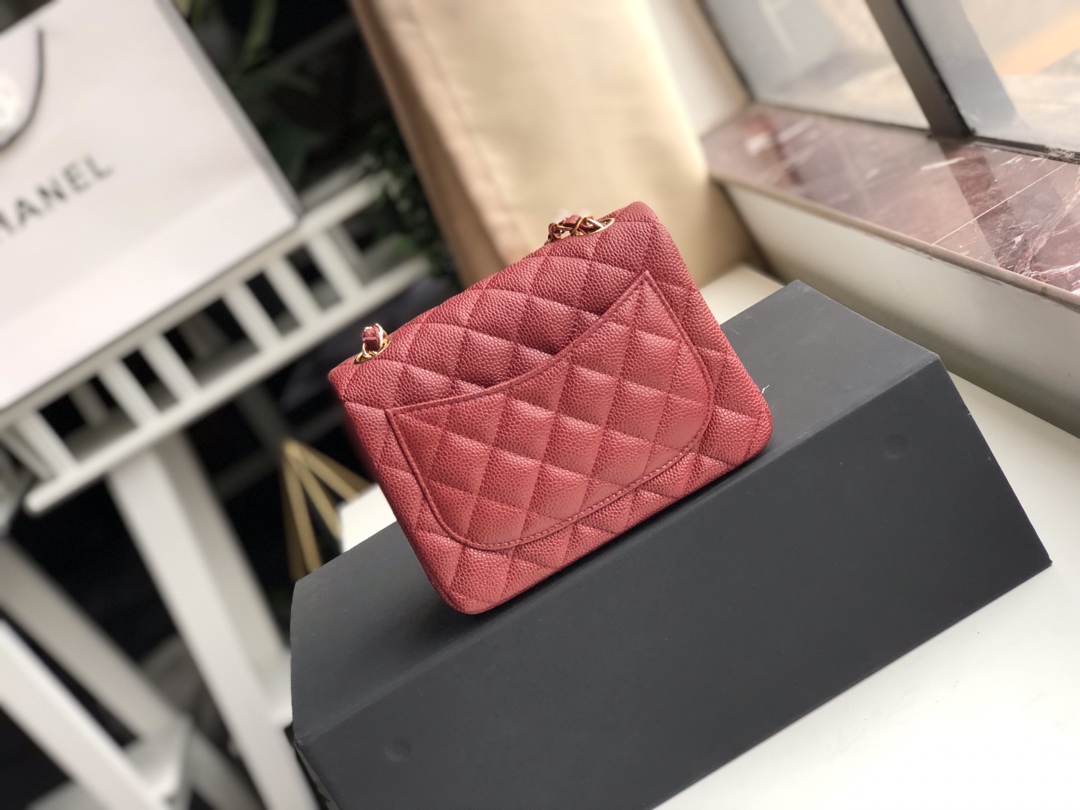 Ch**el mini flap bag caviar golden metal burgundy a35200 17cm
