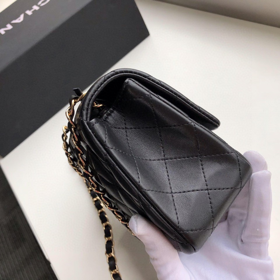 Ch**el mini flap bag lambskin golden metal black a35200 17cm