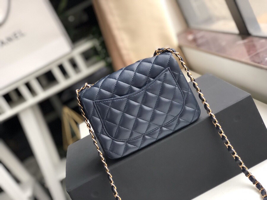 Ch**el mini flap bag lambskin golden metal dark blue a35200 17cm
