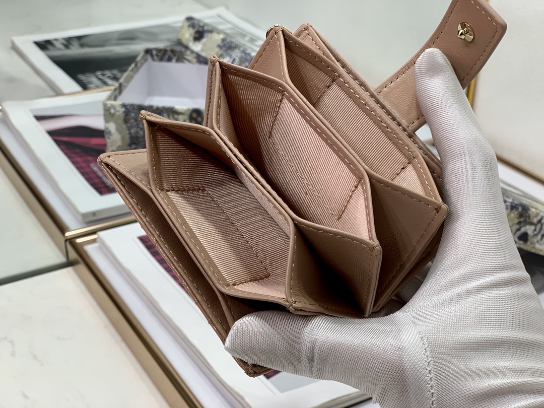 D10r lady D10r 5-gusset card holder patent cannage calfskin rose des vents s0074 10.5 cm