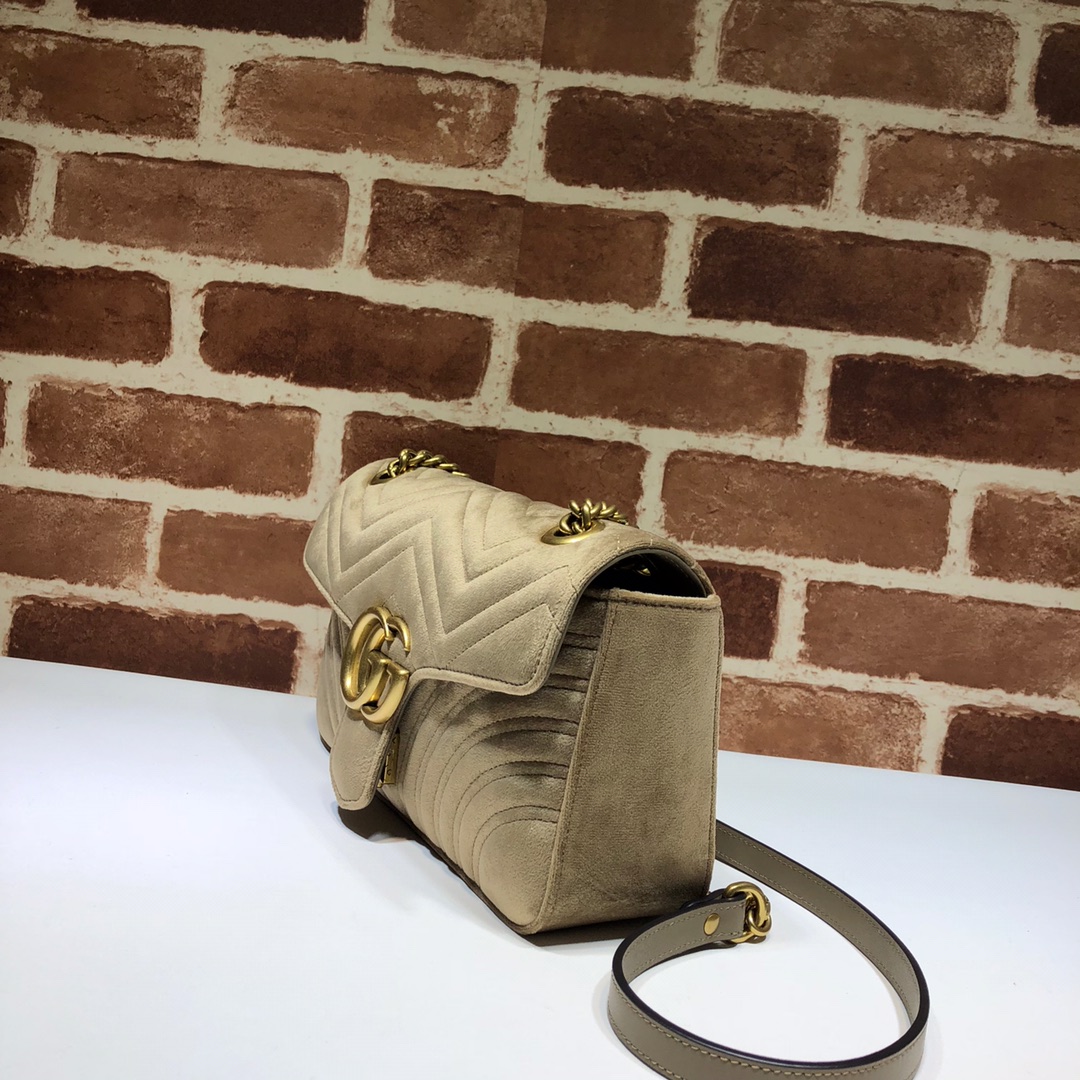 Gvc*1 gg marmont small shoulder bag velvet light beige 443497 26 x 15 x 7 cm