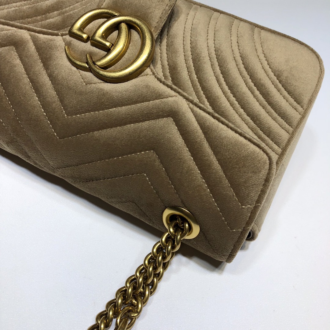 Gvc*1 gg marmont small shoulder bag velvet light beige 443497 26 x 15 x 7 cm