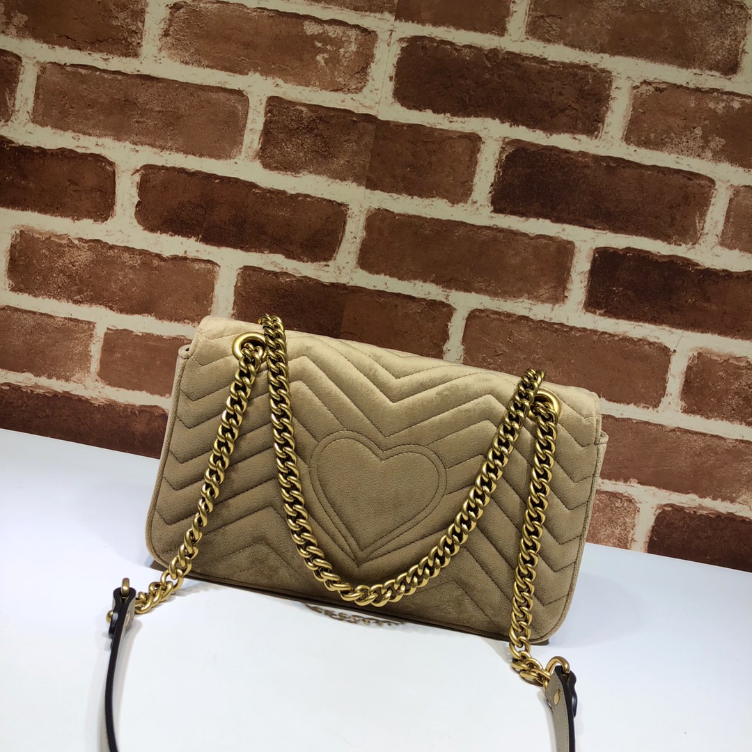 Gvc*1 gg marmont small shoulder bag velvet light beige 443497 26 x 15 x 7 cm