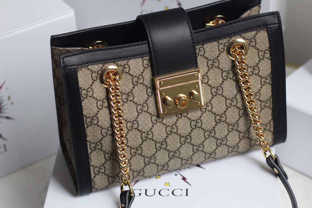 Gvc*1 small padlock gg shoulder bag in svp*me canvas black 498156 26 x 18 x 10 cm
