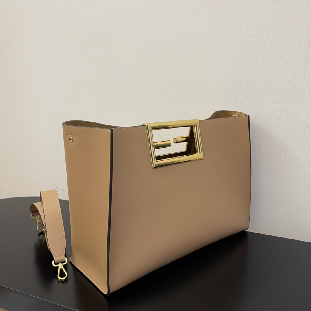F**di medium way leather shoulder bag beige 8bh391 40x18x30cm