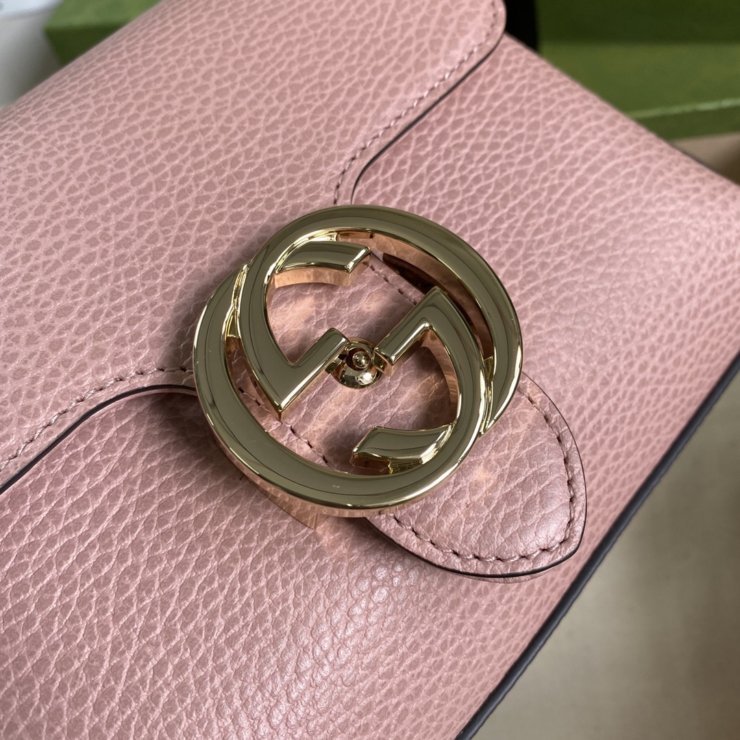 Gvc*1 interlocking g leather crossbody bag pink 607720 22 x 15 x 7 cm