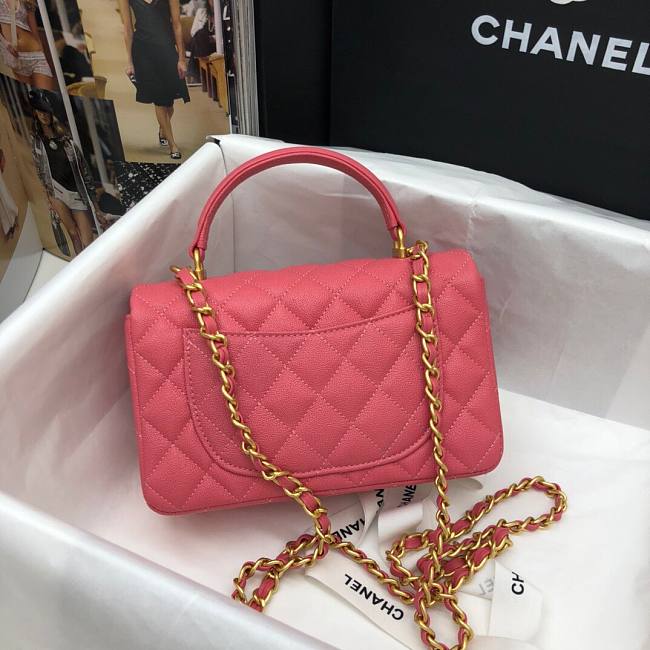 Ch**el mini flap bag with top handle grained calfskin pink as2431 20 x 14 x 7 cm