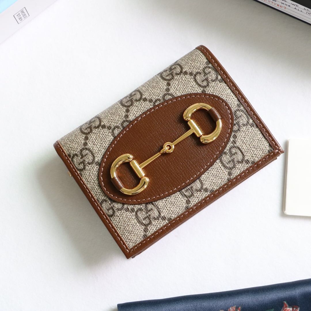 Gvc*1 horsebit 1955 card case wallet canvas brown 621887 11 x 8.5 x 3 cm