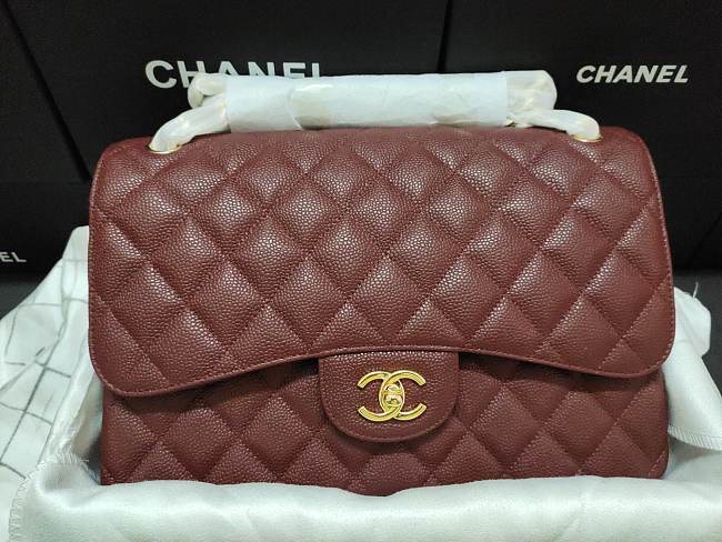 Ch**el flap bag caviar leather gold chain red a1113 30cm
