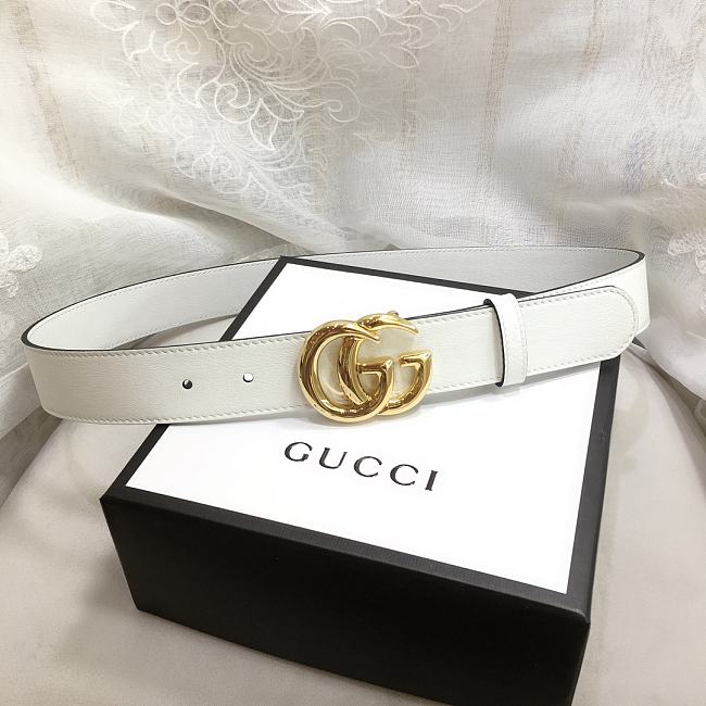 GG Marmont Leather Belt With Shiny Buckle White 3 cm