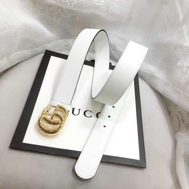 GG Marmont Leather Belt With Shiny Buckle White 3 cm