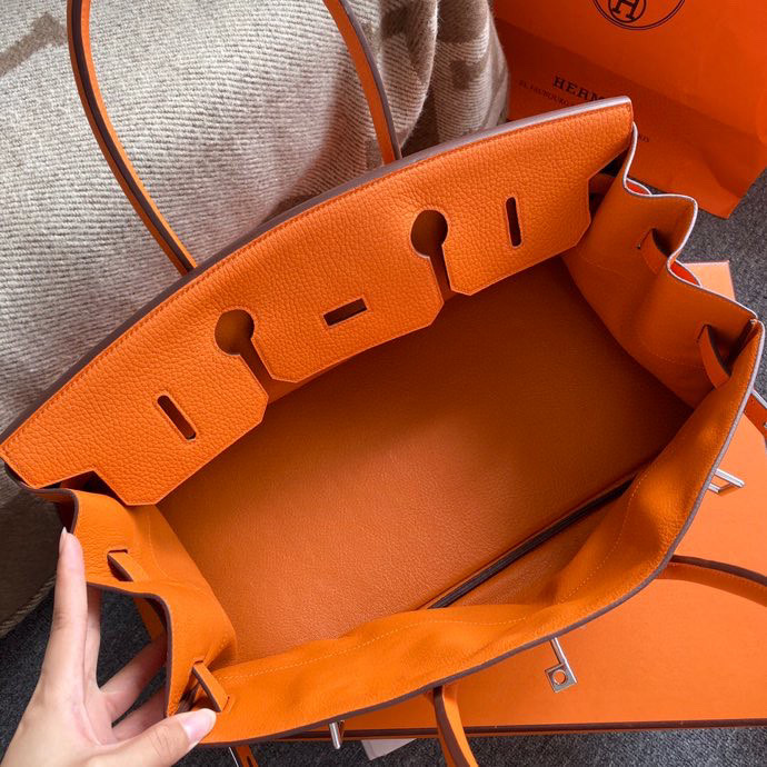 H**me5 custom made shoulder birkin 42cm togo orange silver buckle