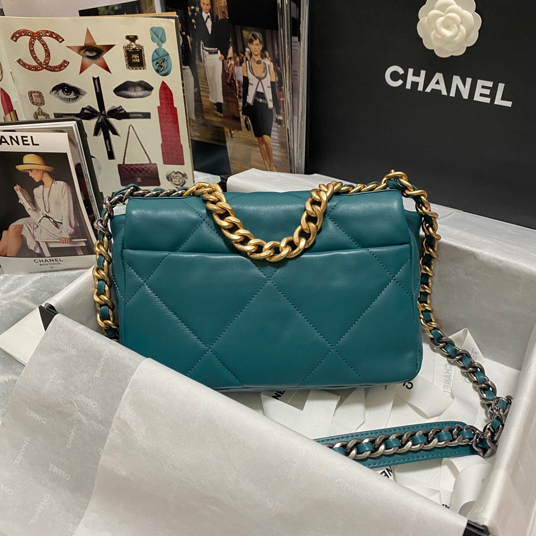 Ch**el 19 calfskin in lake blue-26×16×9cm