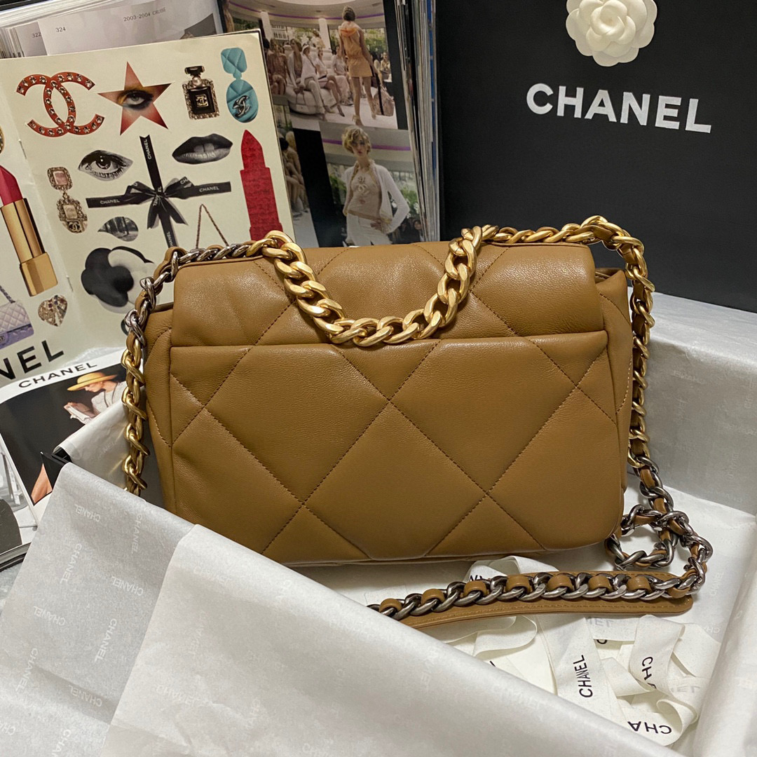 Ch**el 19 calfskin in brown-26×16×9cm
