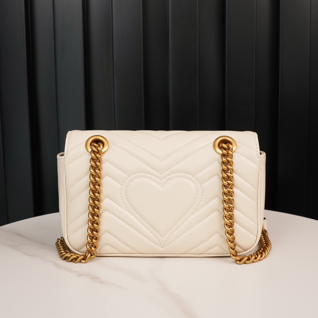 GG Marmont small matelassé shoulder bag White 443497 – 26x15x7cm