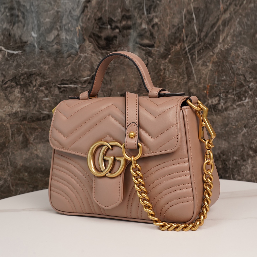 GG Marmont Matelassé mini top handle bag Rose beige 547260 - 21x 15.5 x 8cm