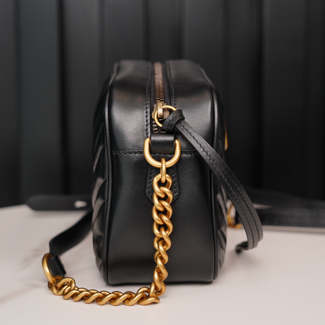 GG Marmont small matelassé shoulder bag (The camera bag) Black 447632 - 24x13x7cm