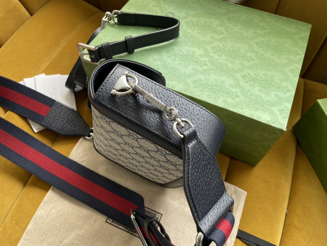 Gvc*1 horsebit 1955 mini bag black beige gg svp*me canvas 658574 - 20.5x14.5x5cm