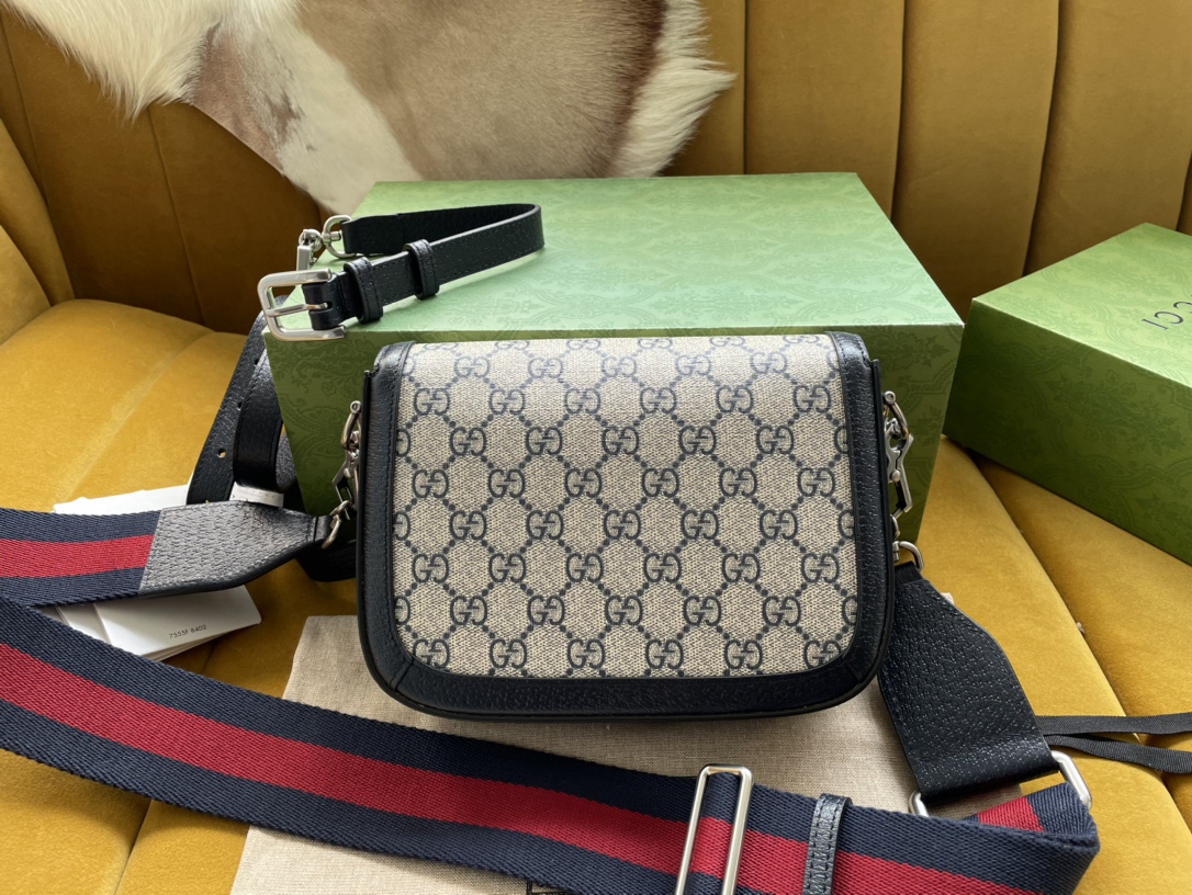 Gvc*1 horsebit 1955 mini bag black beige gg svp*me canvas 658574 - 20.5x14.5x5cm