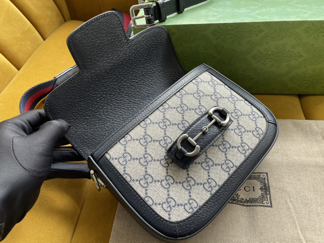 Gvc*1 horsebit 1955 mini bag black beige gg svp*me canvas 658574 - 20.5x14.5x5cm