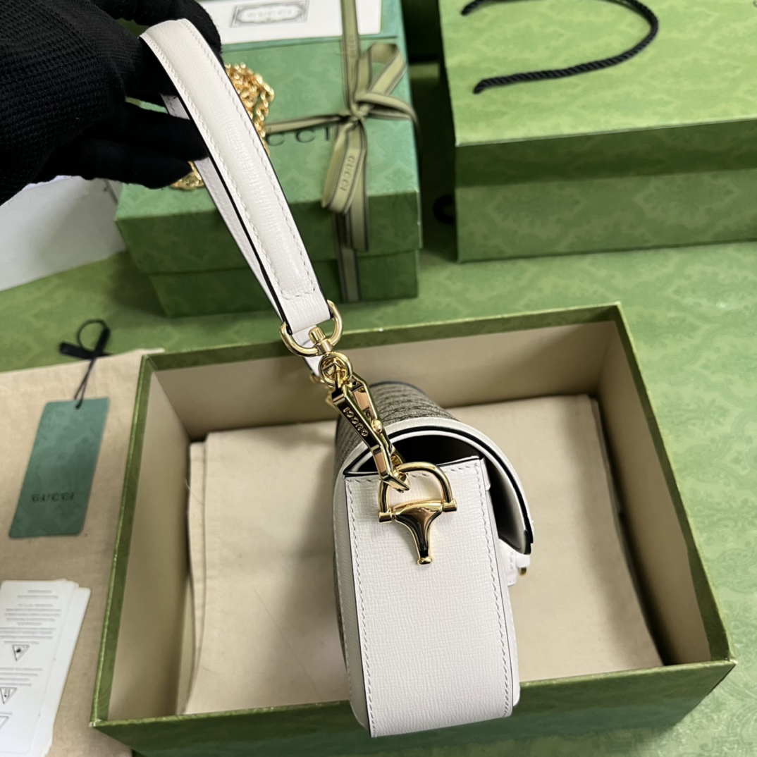 Gvc*1 horsebit 1955 small white beige ebony gg svp*me canvas 735178 - 24×13×6 cm